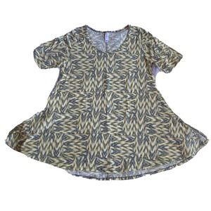 Lularoe Flared Tunic Top Sz S Yellow Grey Geometric Abstract Blouse Shirt Womens